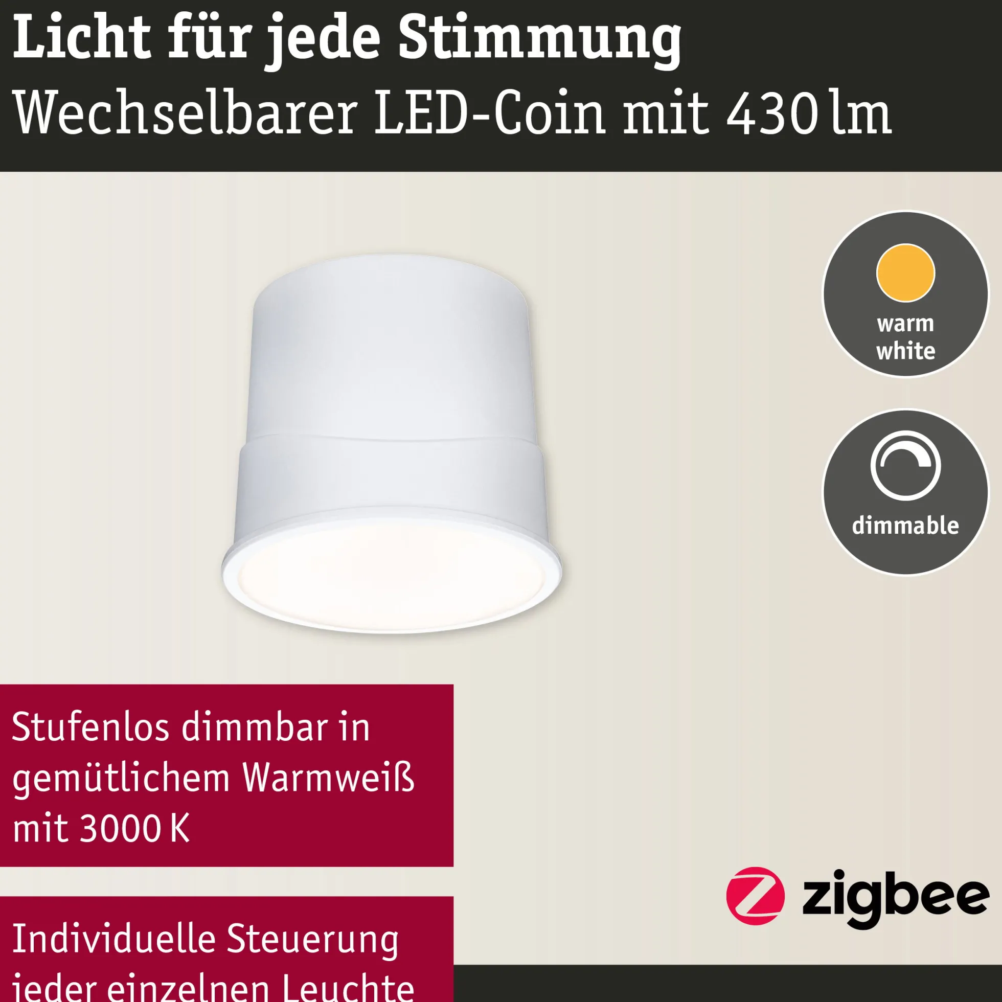 LED Modul Einbauleuchte Smart Home Zigbee 3.0 - Base 1er-Set