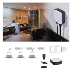 Preisattraktives Starterset Zigbee 3.0 - Smart Home smik Gateway mit Wandtaster + LED Einbauleuchte Nova Plus Coin Basisset schwenkbar Tunable White